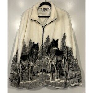 Vintage Glacier Gear Outdoor Wolves All Over Print Full Zip Fleece Jacket XL